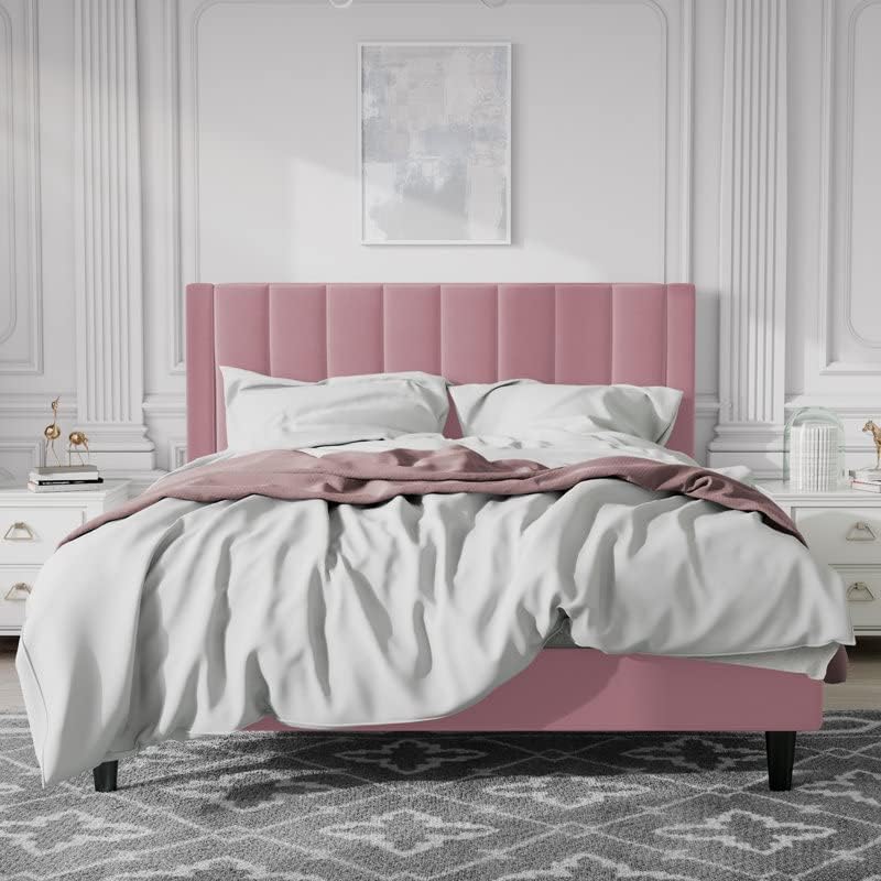 Luxo Nation King-Size Upholstered Double Bed – No Storage, Ideal for Home, Bedroom, or Hotel (Pink)
